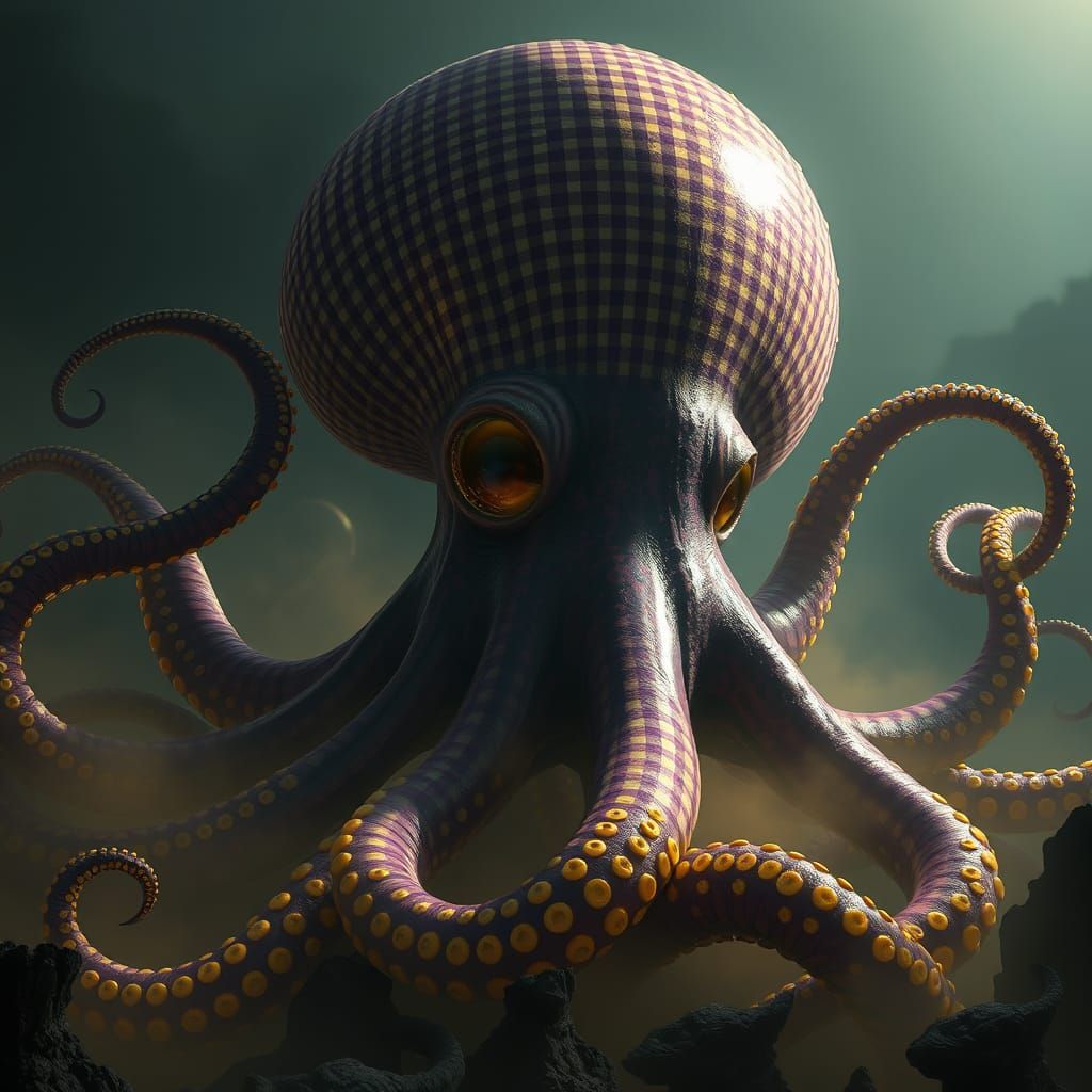 Mystical Octopus in Gingham Print Unveiled in Dark Fantasy R...