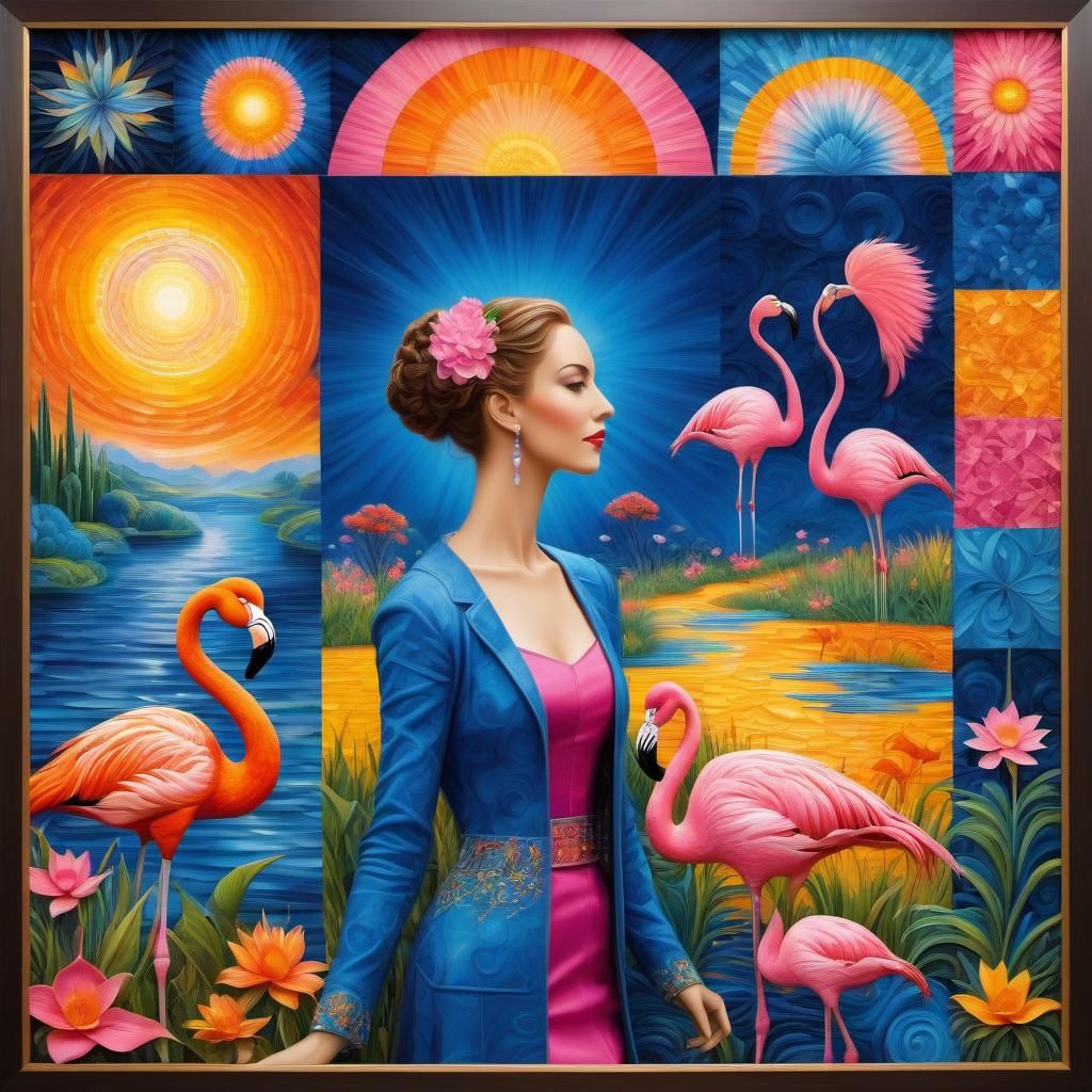 Flamingos in Van Gogh Style with Starry Flowers