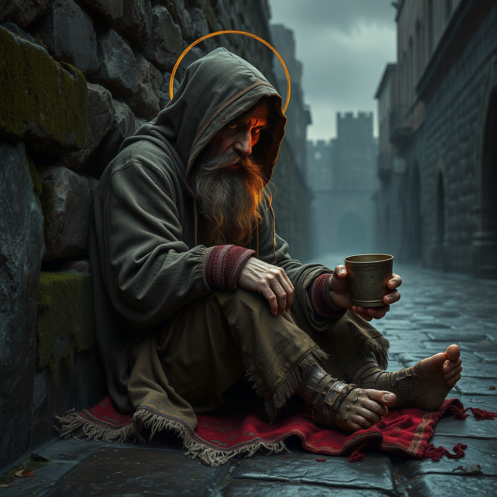 Medieval Beggar with Golden Halo, a Vision of Hope