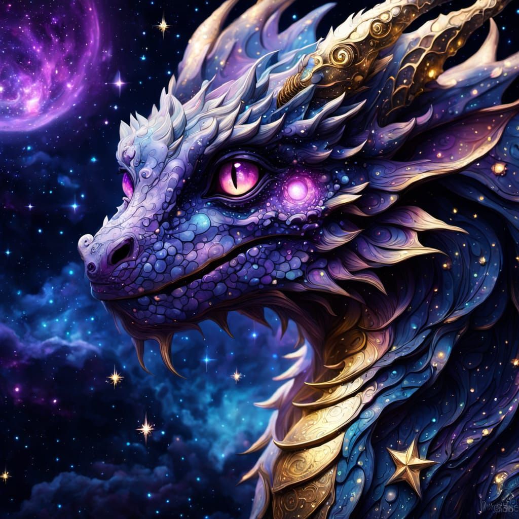 Whimsical Dark Fantasy Dragon Portrait in Moody, Magical Rea...