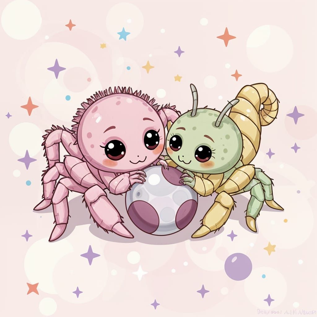 Kawaii Tarantula and Scorpion Friends Play Together
