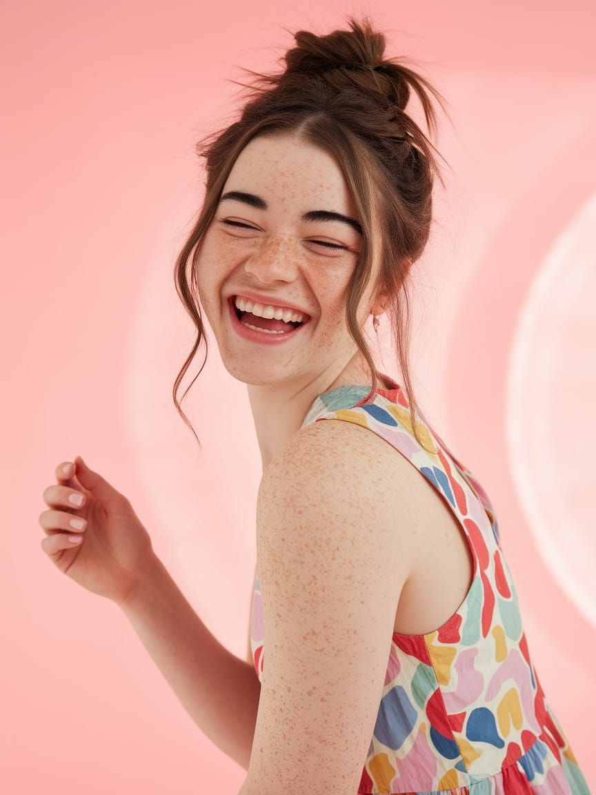 Joyful Young Woman in Pastel Pink