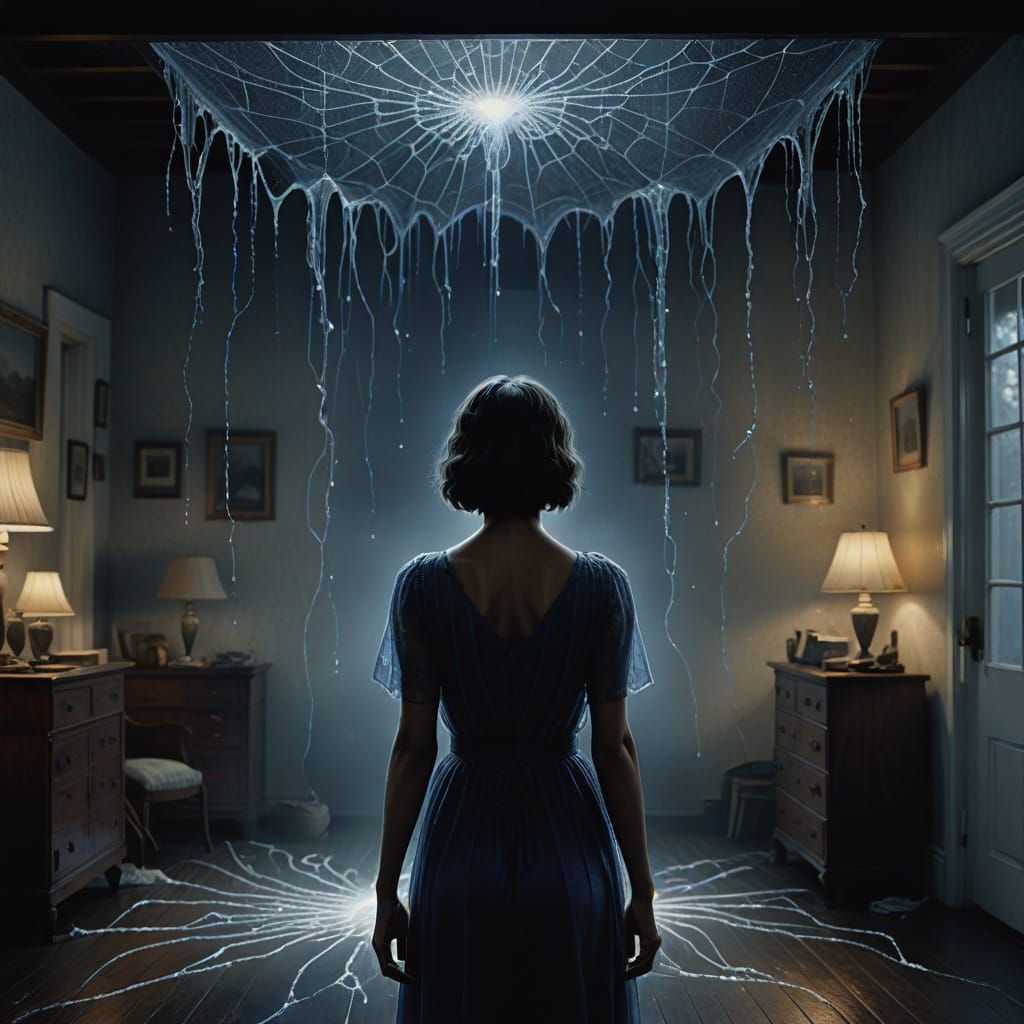 Deep Blue Liquid Forms Lady Silhouette Against White