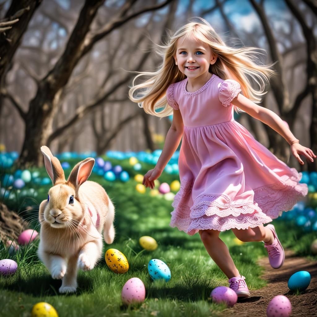 Hyperrealistic Little Girl's Easter Egg Hunt