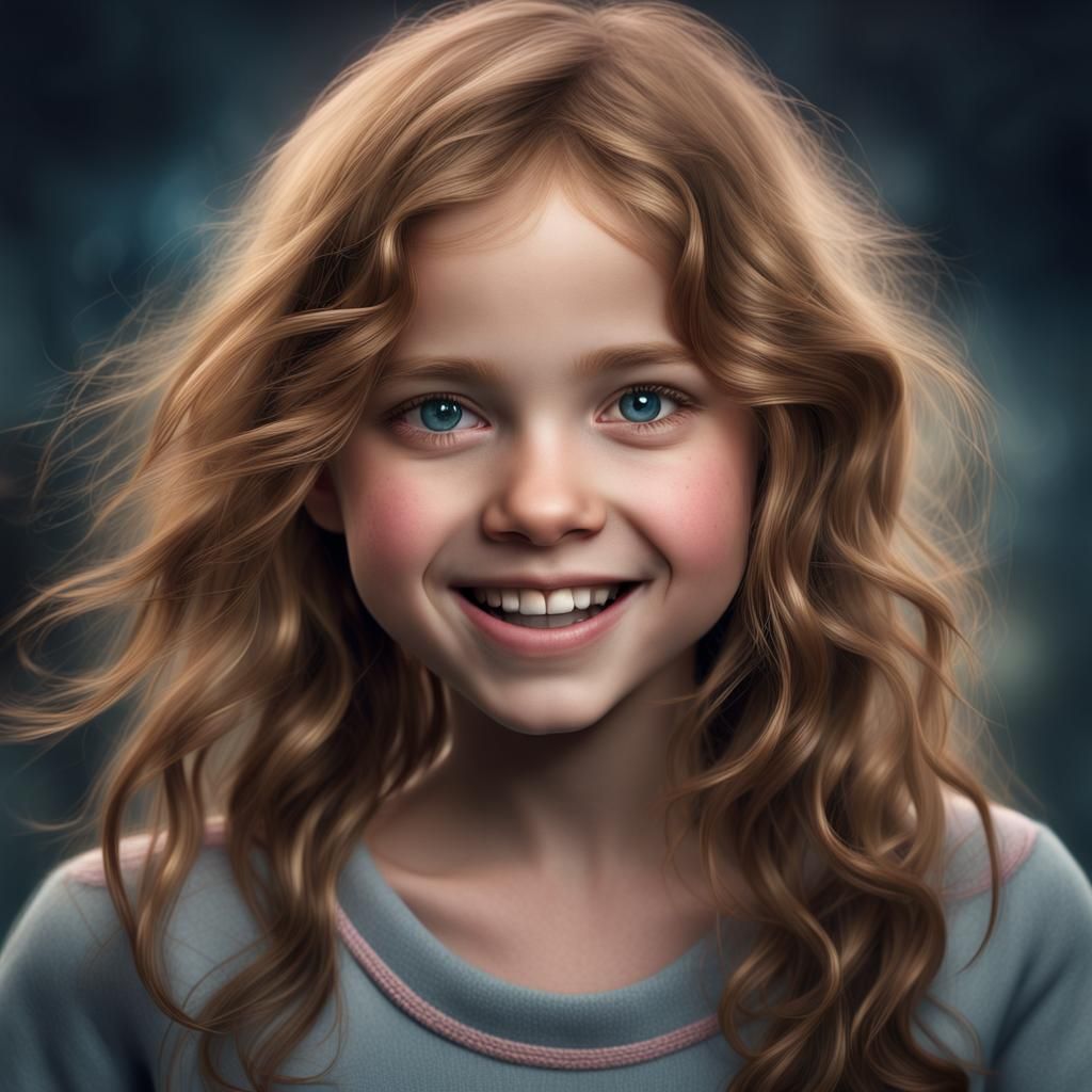Smiling Girl with Missing Tooth in Digital Painting