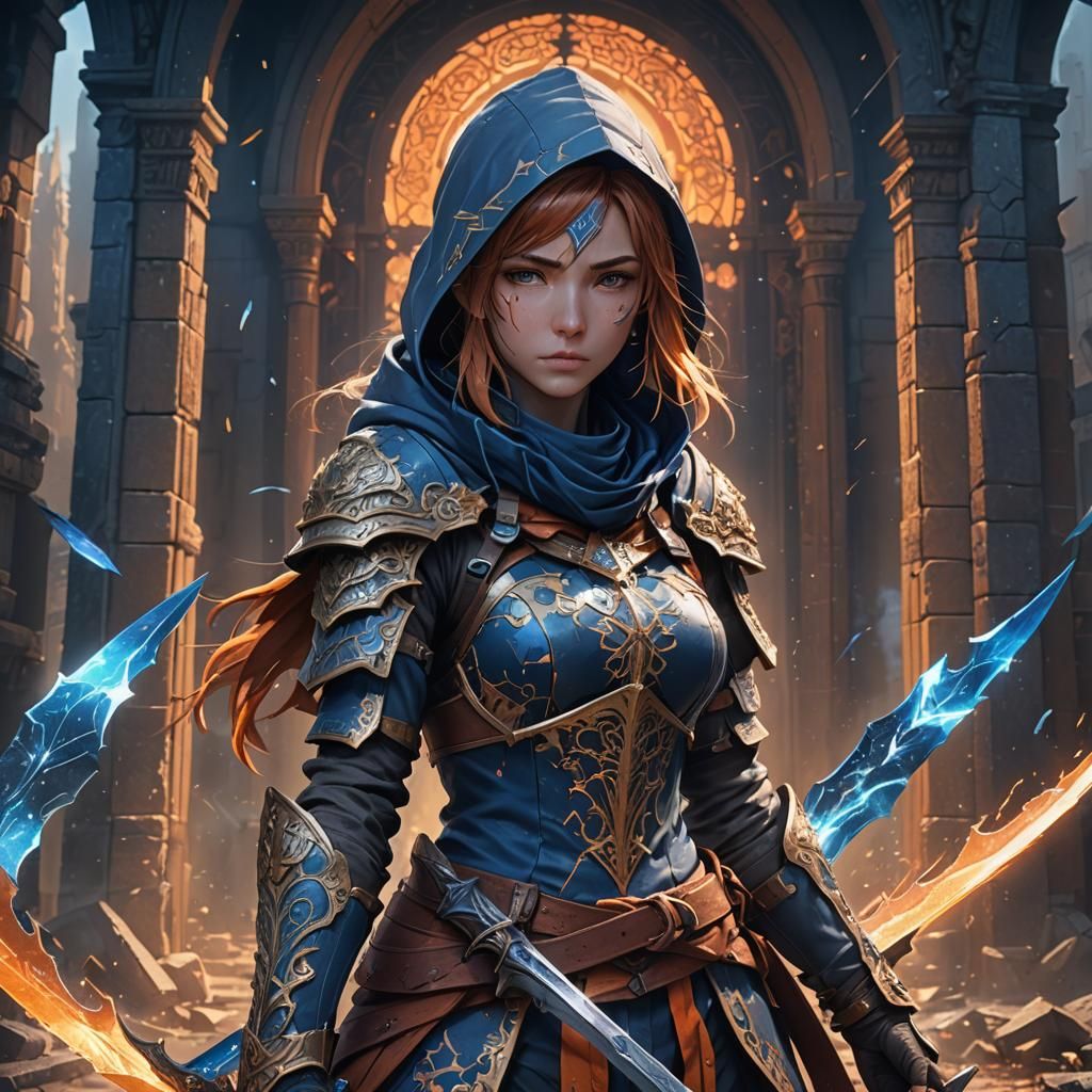 Anime Woman with Broken Blade Fantasy Illustration