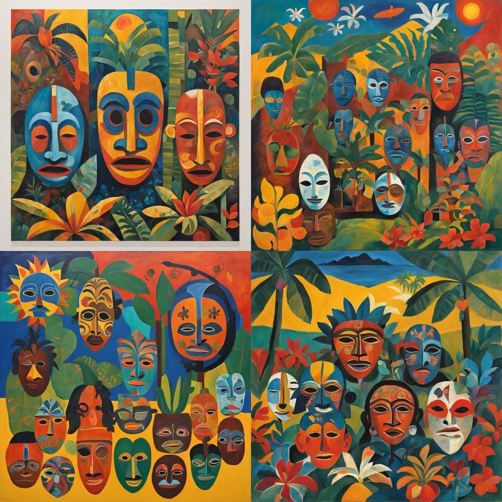 Vibrant Tropical Island Ritual in Gauguin's Primitivist Styl...