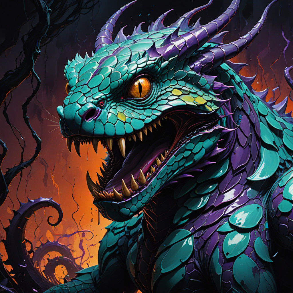 Vibrant Street Art Bush Viper in Iridescent Scales