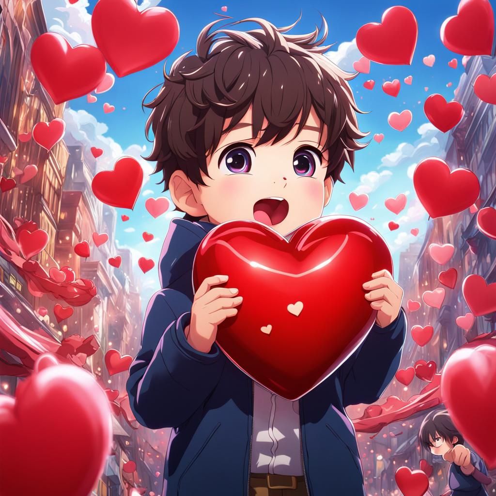 Cartoon Boy Falling in Love, Anime-Inspired CGI Art