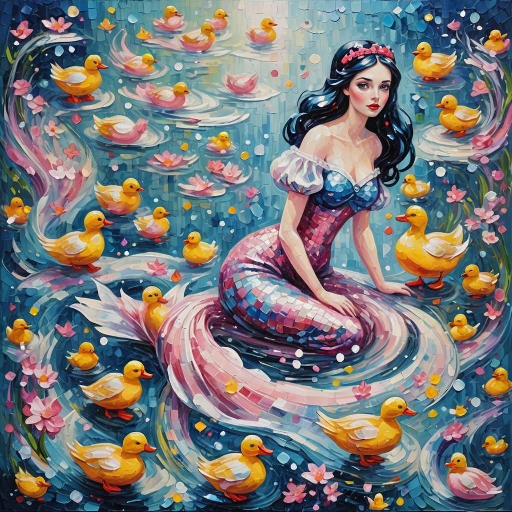 Snow White Space Mermaid in Expressionist Oil Painting