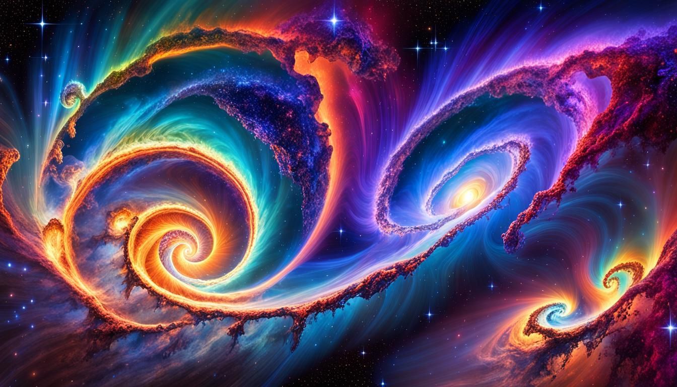 Iridescent Stars Amidst Swirling Fractal Clouds