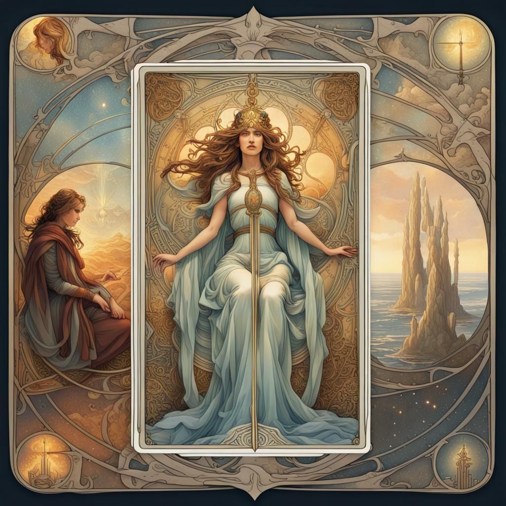 Tarot Deck in Glass Cube, Art Nouveau Style