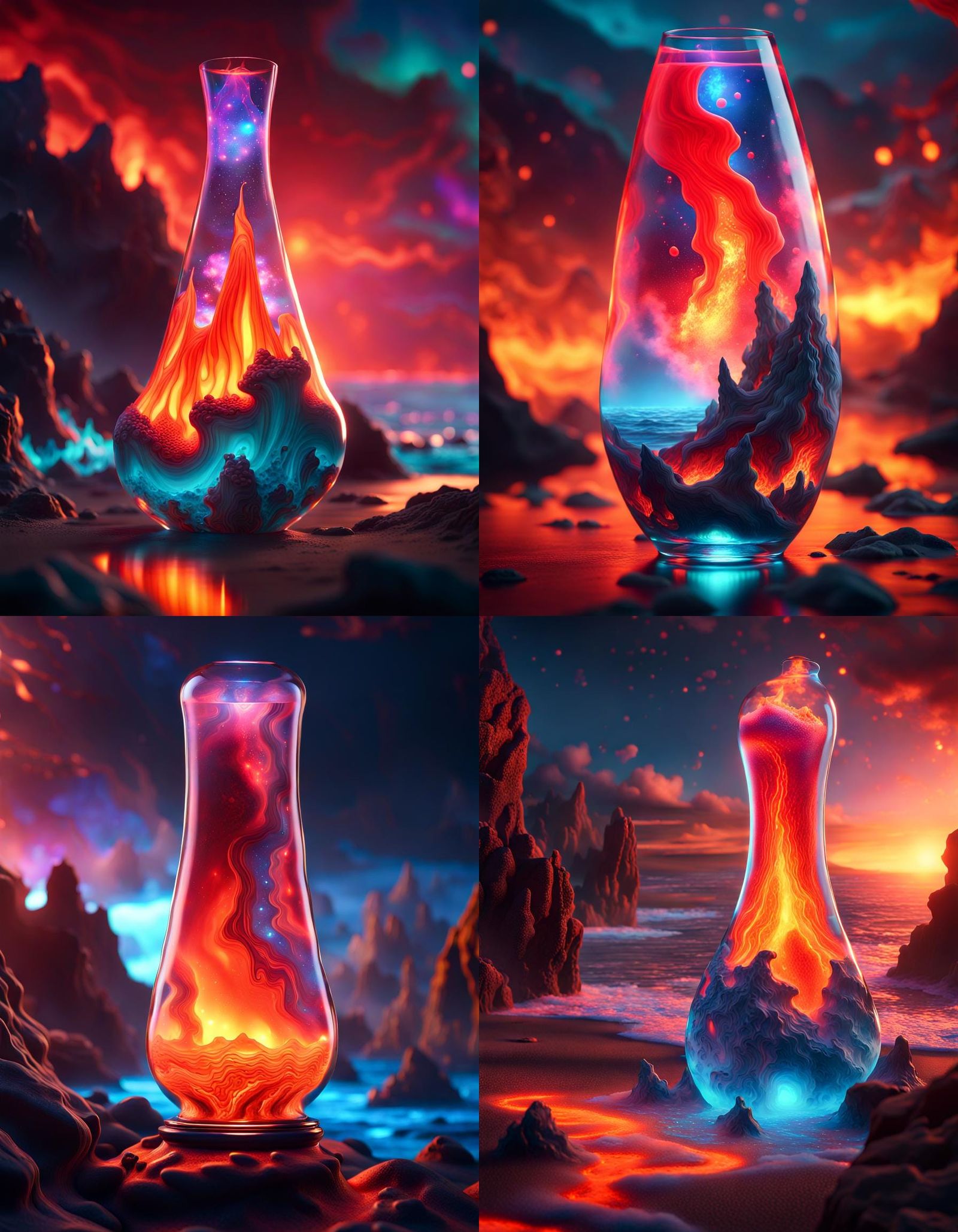 Glowing Lava Lamp with Galaxy and Ocean