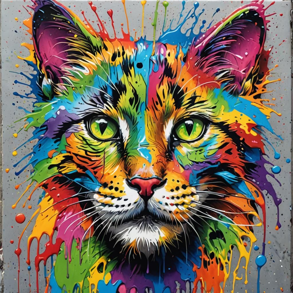 Colorful Graffiti Kitten in Street Art Style