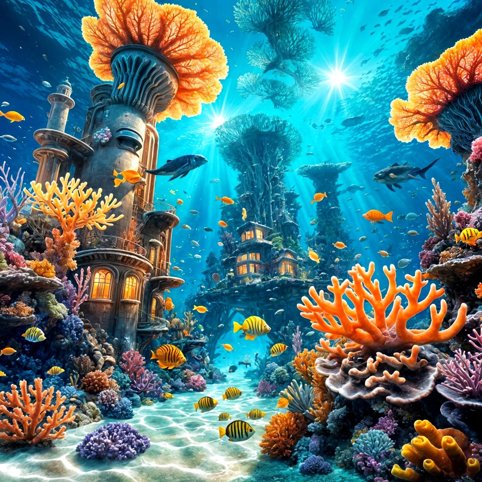 Bioluminescent Coral City Teems with Marine Life