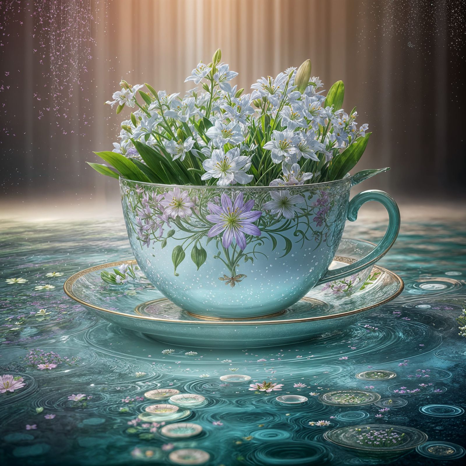 Whimsical Teacups with Lilies: a Fantastical Pastel Scene