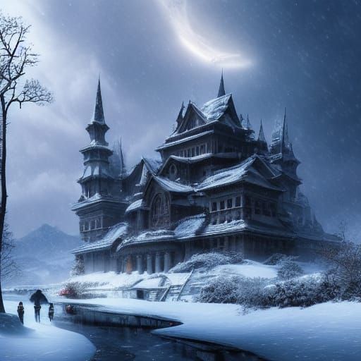 Surreal Winter and Summer Landscape, Digital Painting