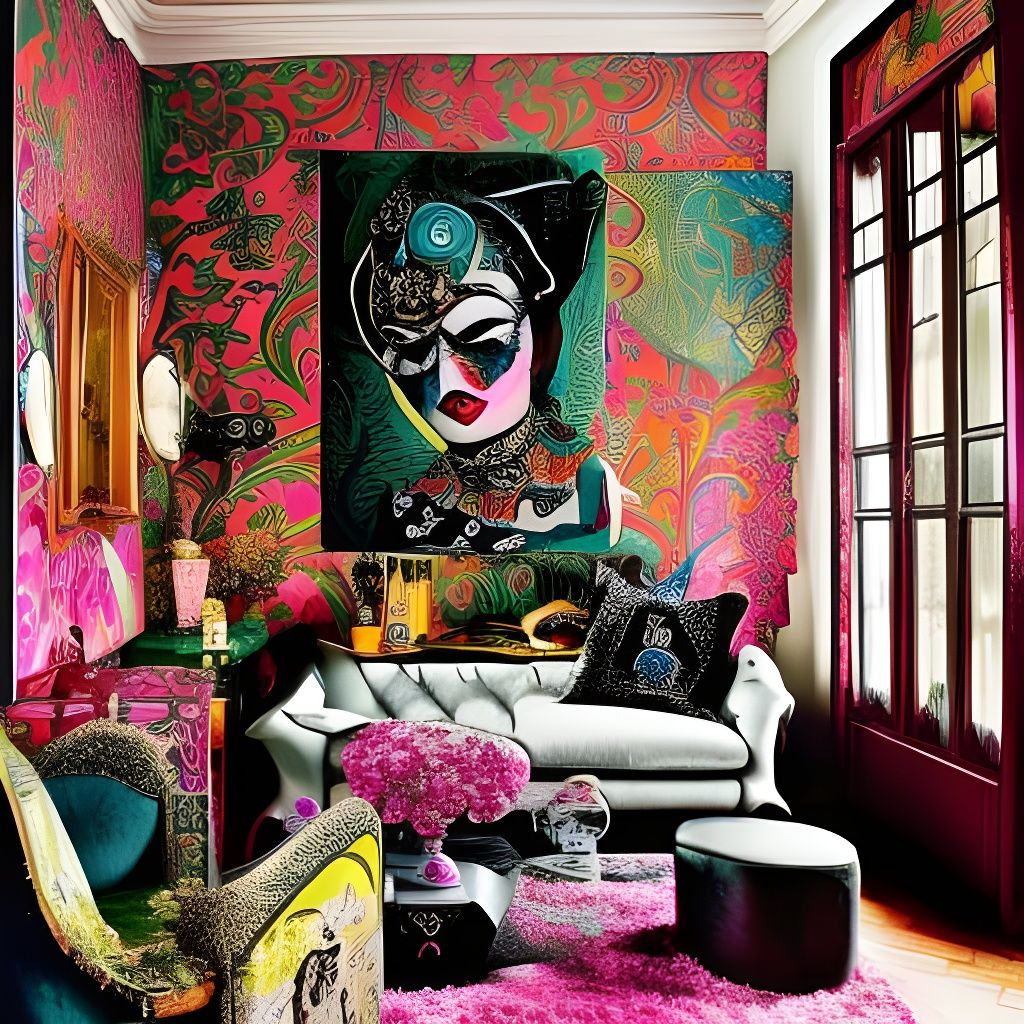 Detailed Avant Garde Living Room in Maximalist Style