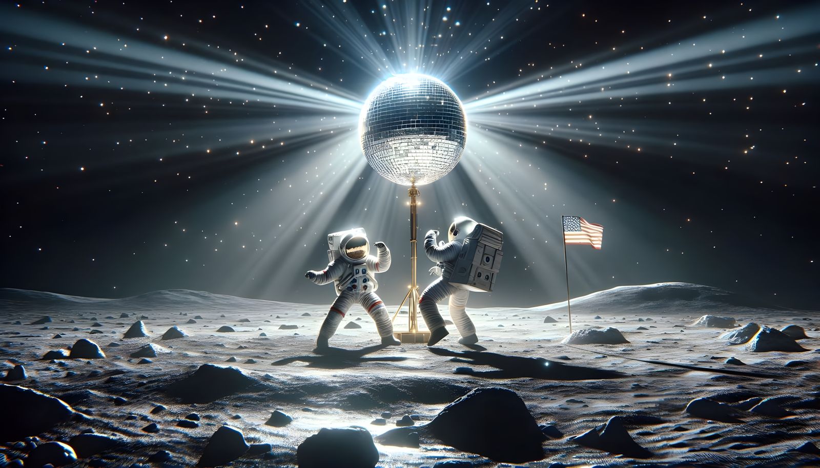 Epic Moon Disco Scene: NASA Astronauts in Low-Gravity Dance