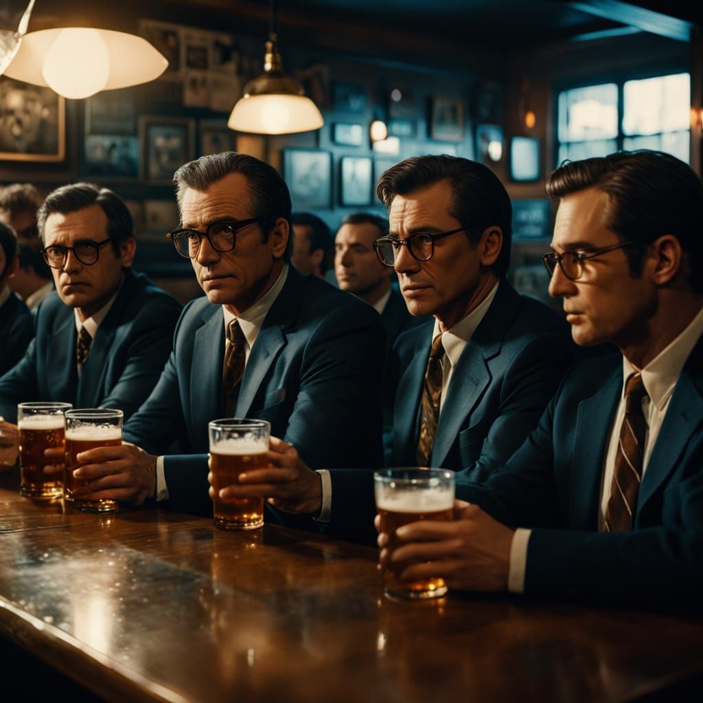 Men in Suits Enjoy Beer at a Cozy Pub, Shot in a Cinematic 3...