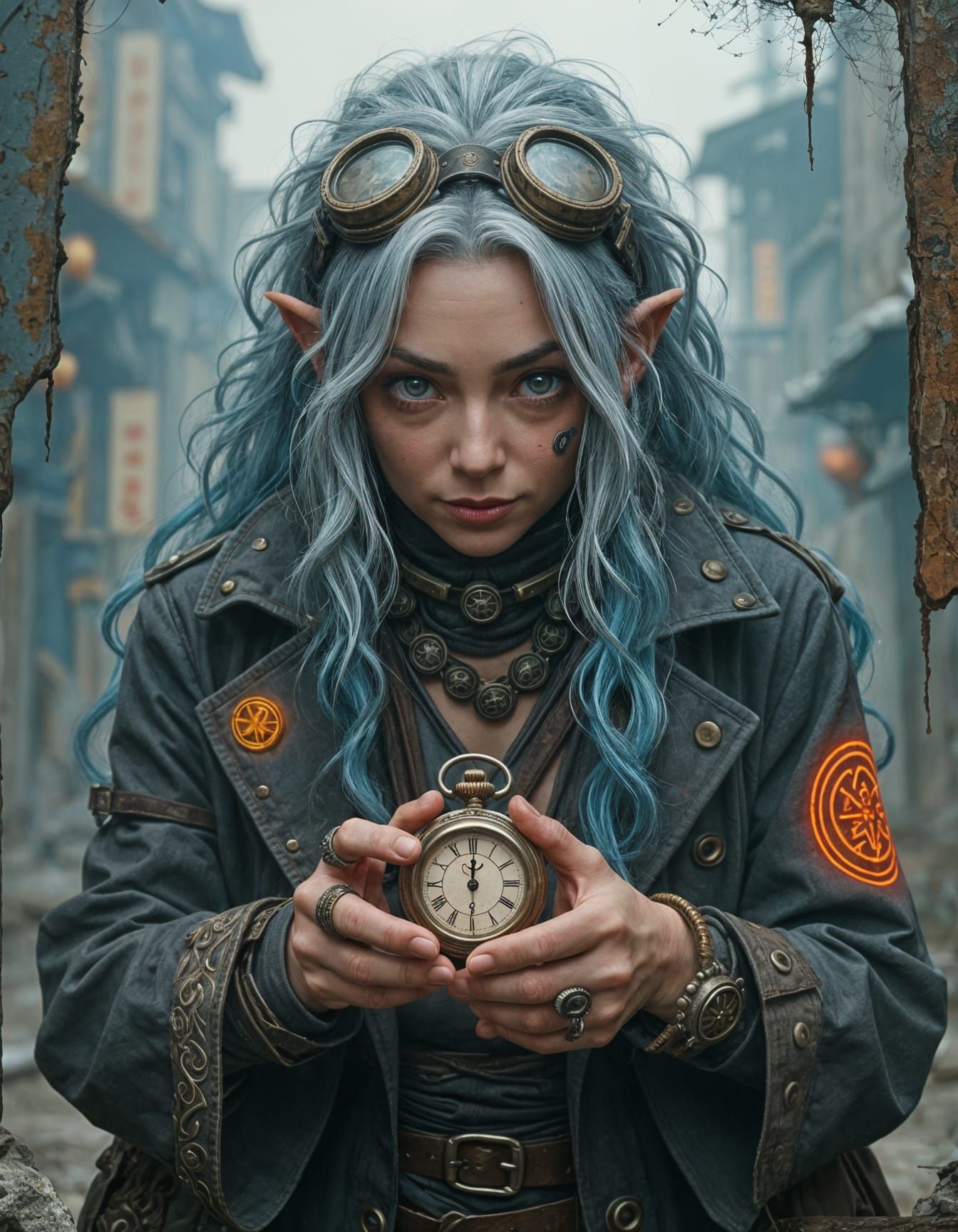 Cyberpunk Dwarf with Pocket Watch in Anime Style