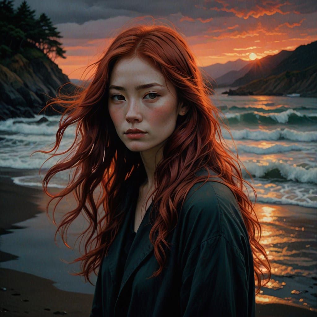 Red Haired Woman Captured in Moody, Ethereal Lighting