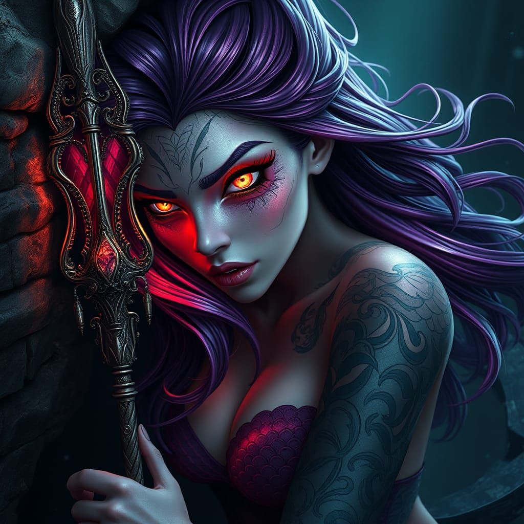 Mystical Mermaid in Dark Ocean Shadows