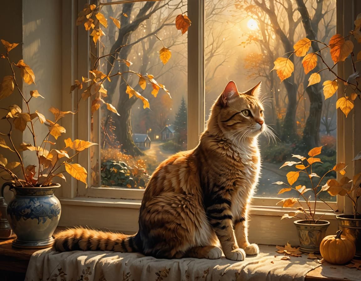 Ethereal Cat in Misty November Morning Light