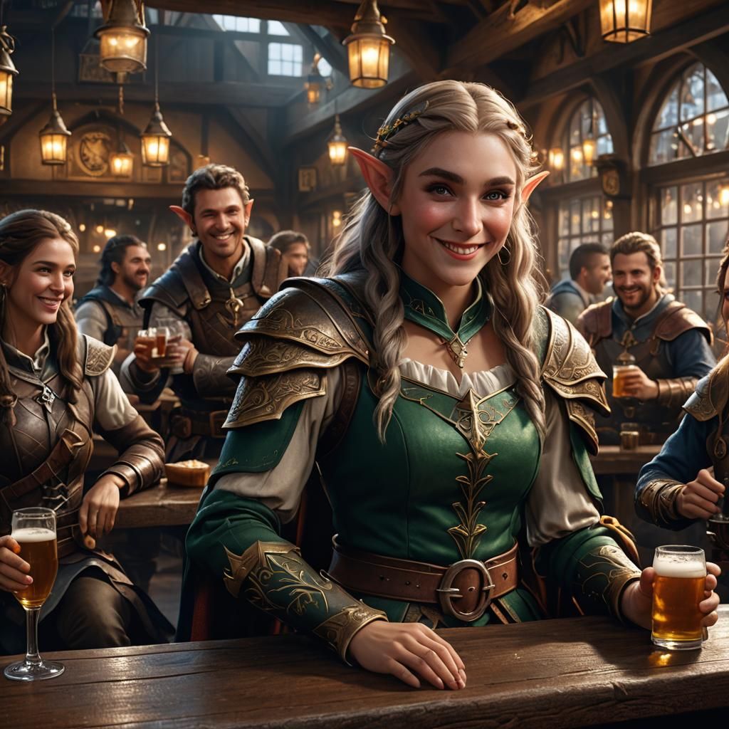 Elf Warrior Celebration in Hyperrealistic Matte Painting