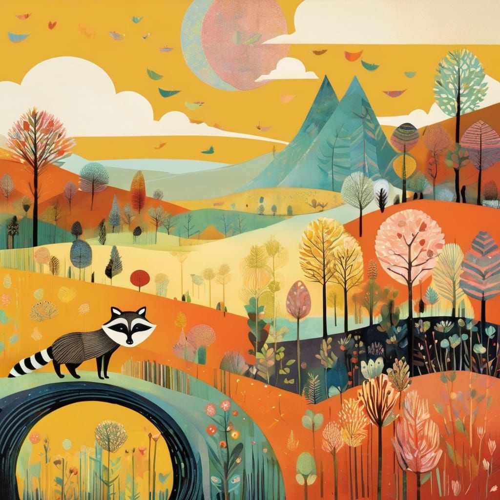 Charming Raccoon Family in Pastel Colors