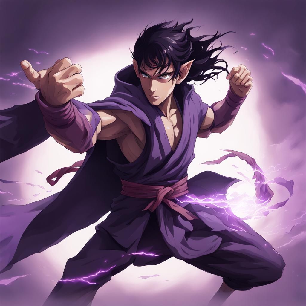 Dynamic Half-Elf Monk in Anime Style