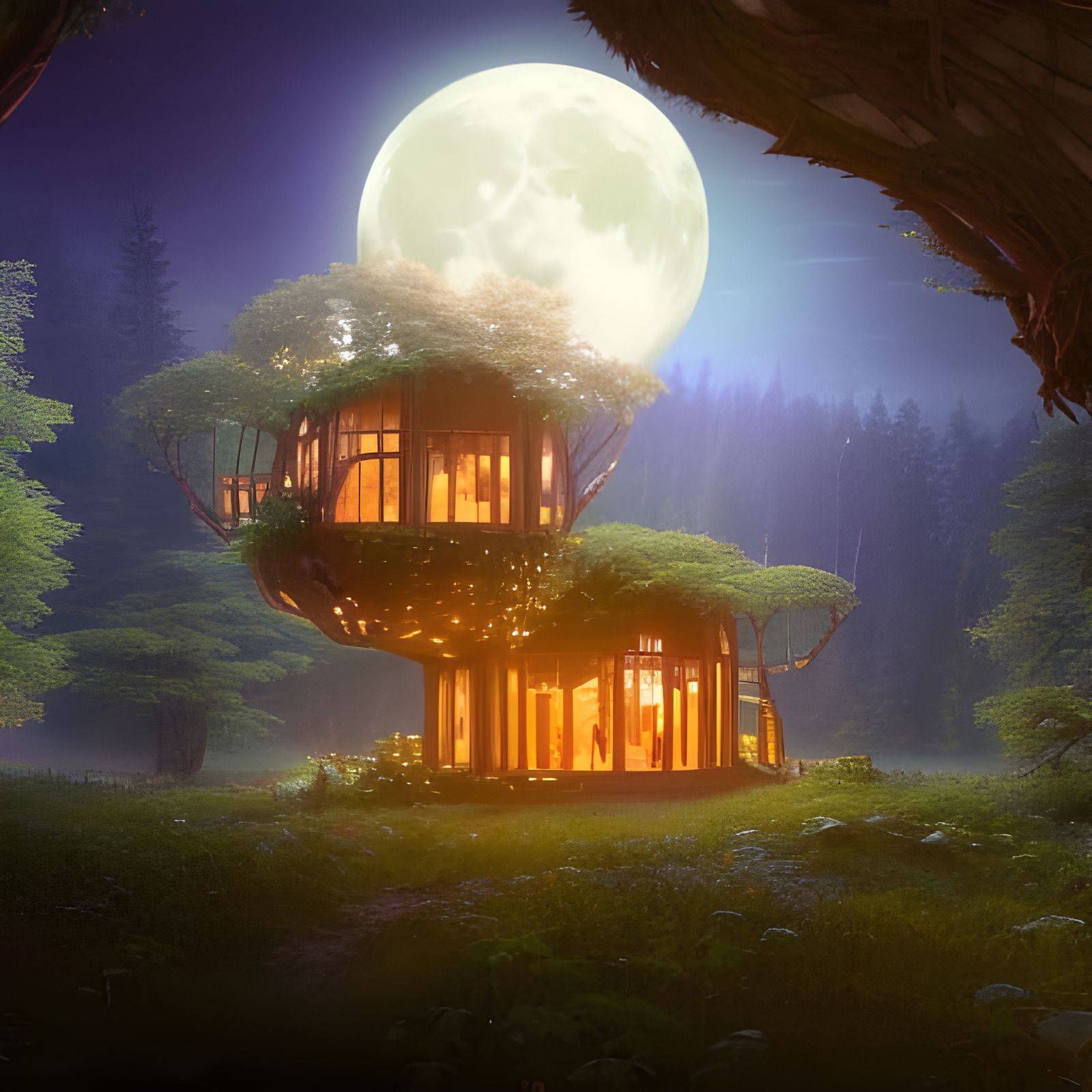 Elven Glass Treehouse in Enchanted Forest