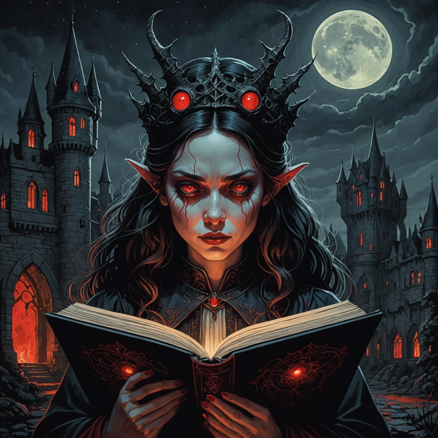 Maleficent Portrait in Dark Fairy Tale Book