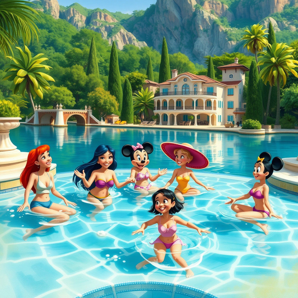 Disney Characters Pool Party in Mediterranean Villa