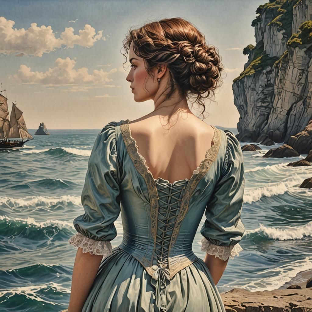Woman Discovers Sea: Hyperrealistic Photorealistic Masterpie...