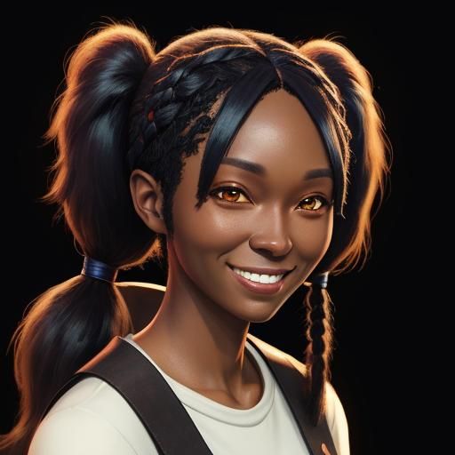 old ebony girl pigtails smile portrait Studio Ghibli, Anime Key Visual, 
Deep Color, Intricate, 8k resolution concept ar...