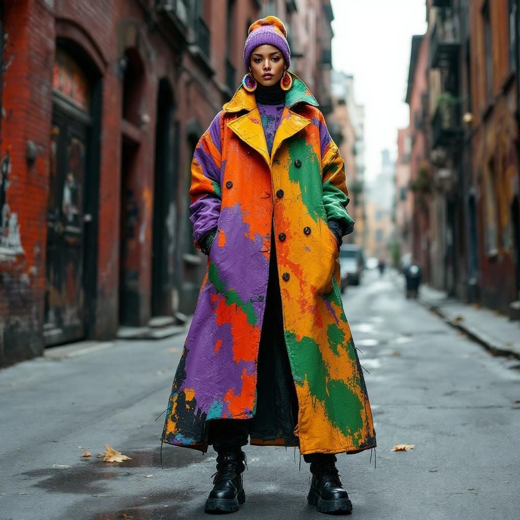 Model Poses in Fauvist Street Art Fashion