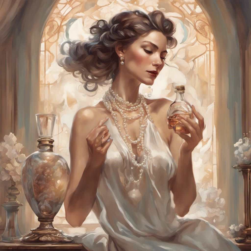 Elegant Lady in Silk Dress with Pearl Necklace