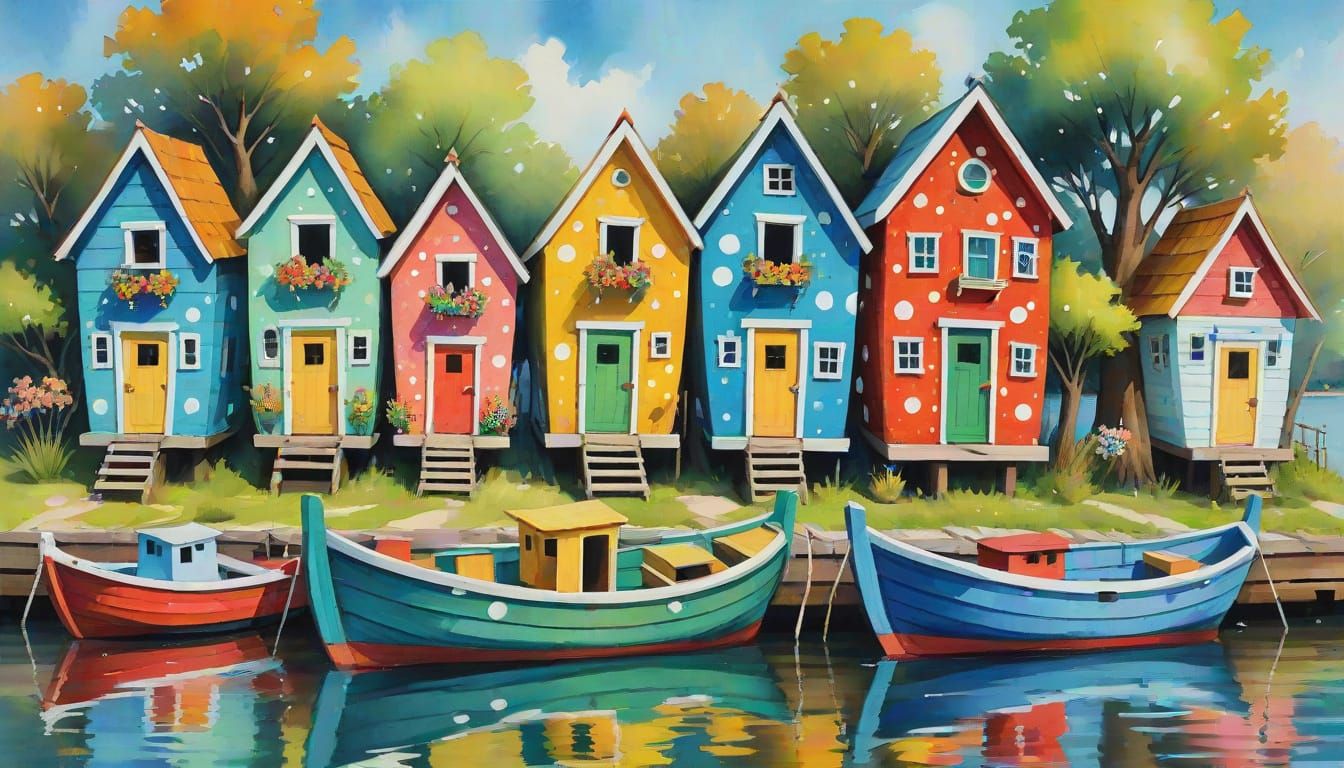 Whimsical Birdhouses in Gouache Impressionist Style
