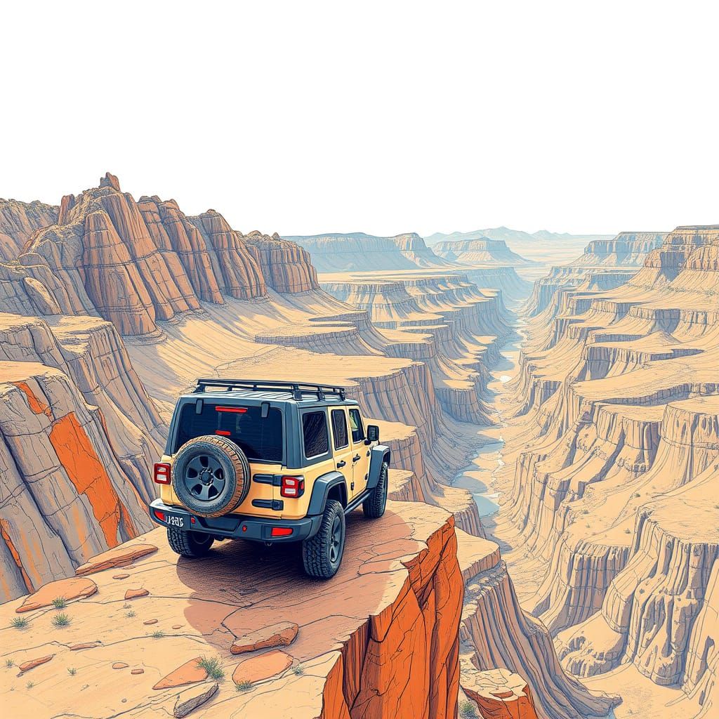 Rugged SUV Silhouetted Against Majestic Canyon Landscapes in...