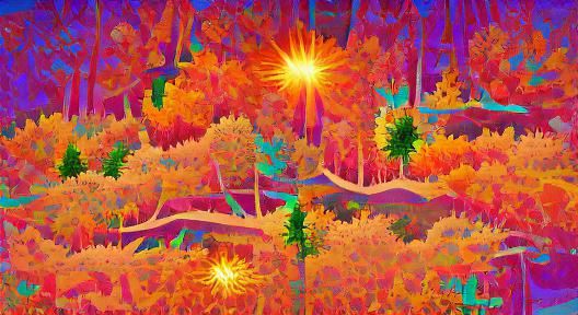 Autumn Forest Sunset in Pop Art Style