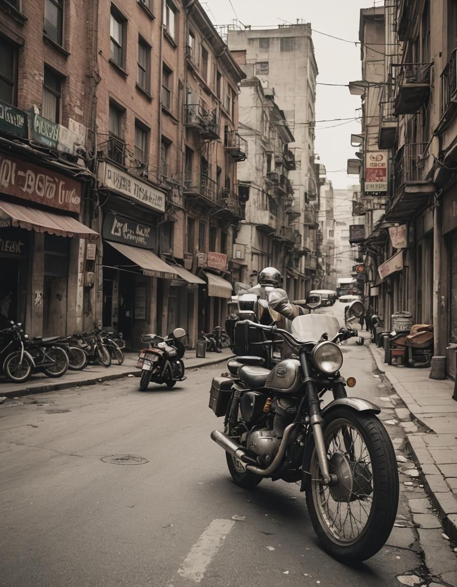 Vintage Motorcycle on Urban Street
