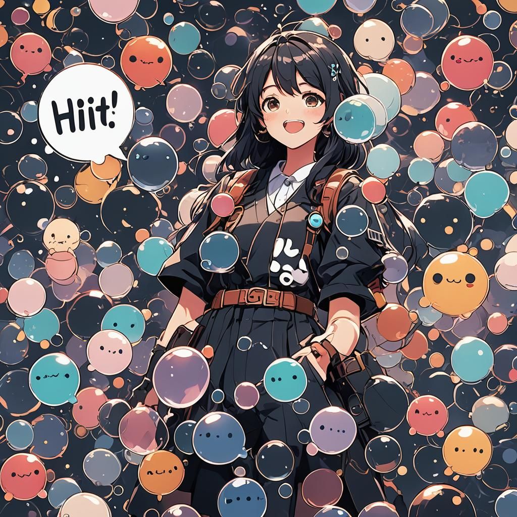 Anime Chat Bubbles with 'Hi Cutie' in Manga Style