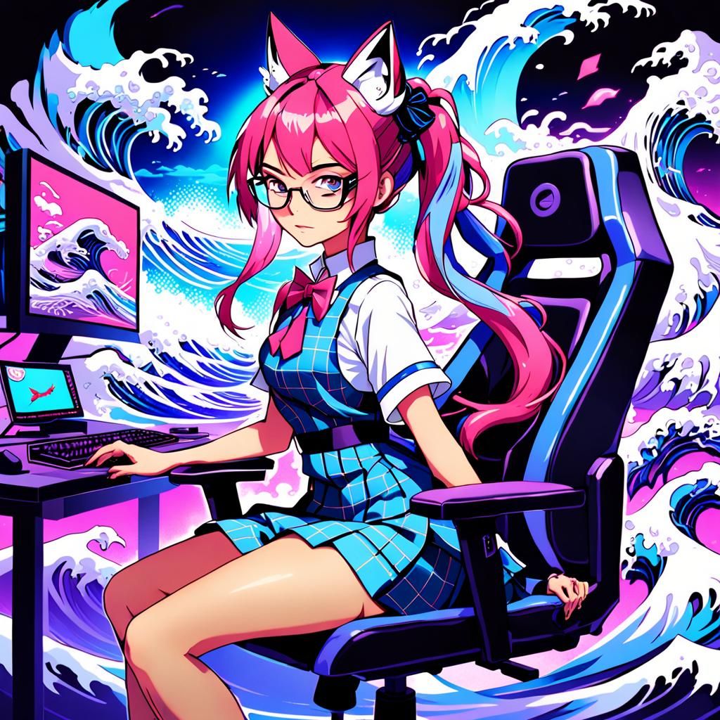 Cyberpunk Fox Girl Idol in Neon Cityscape