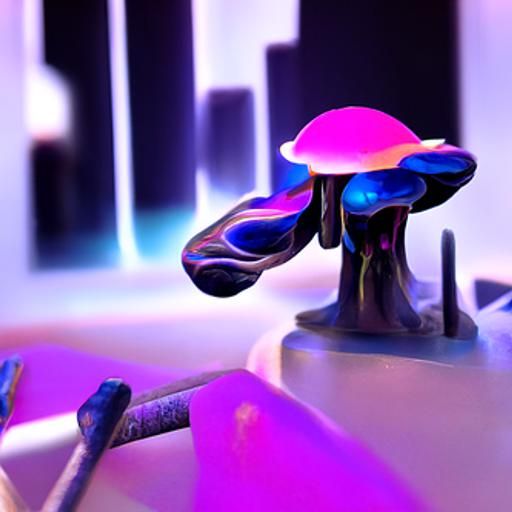 Trippy Purple Mushroom in Synthwave Neon Style