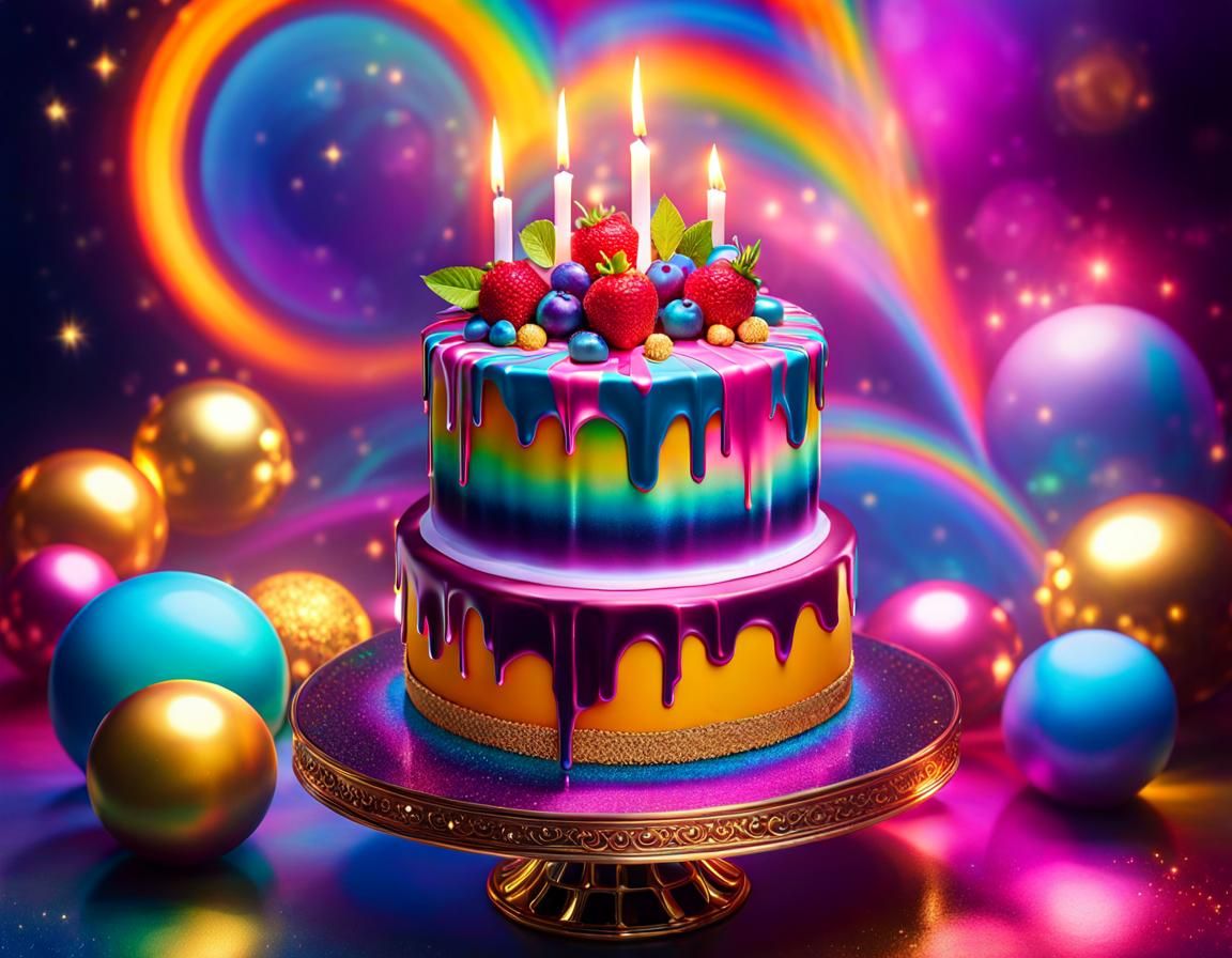 Delicious cake by Lisa Frank art deco romanesque surrealism ...