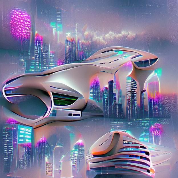 Futuristic Cityscape with Flying Vehicles
