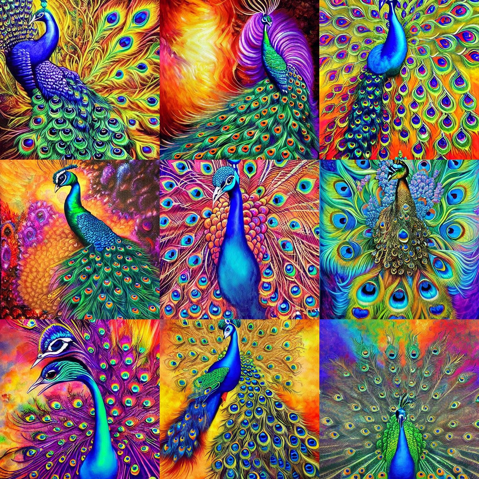 Psychedelic Expressionist Peacock in Cosmic Art Style