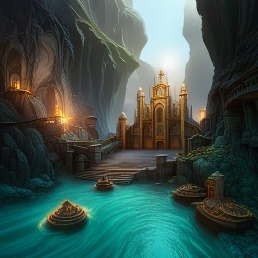 Detailed Painting of Atlantis in Deep Color