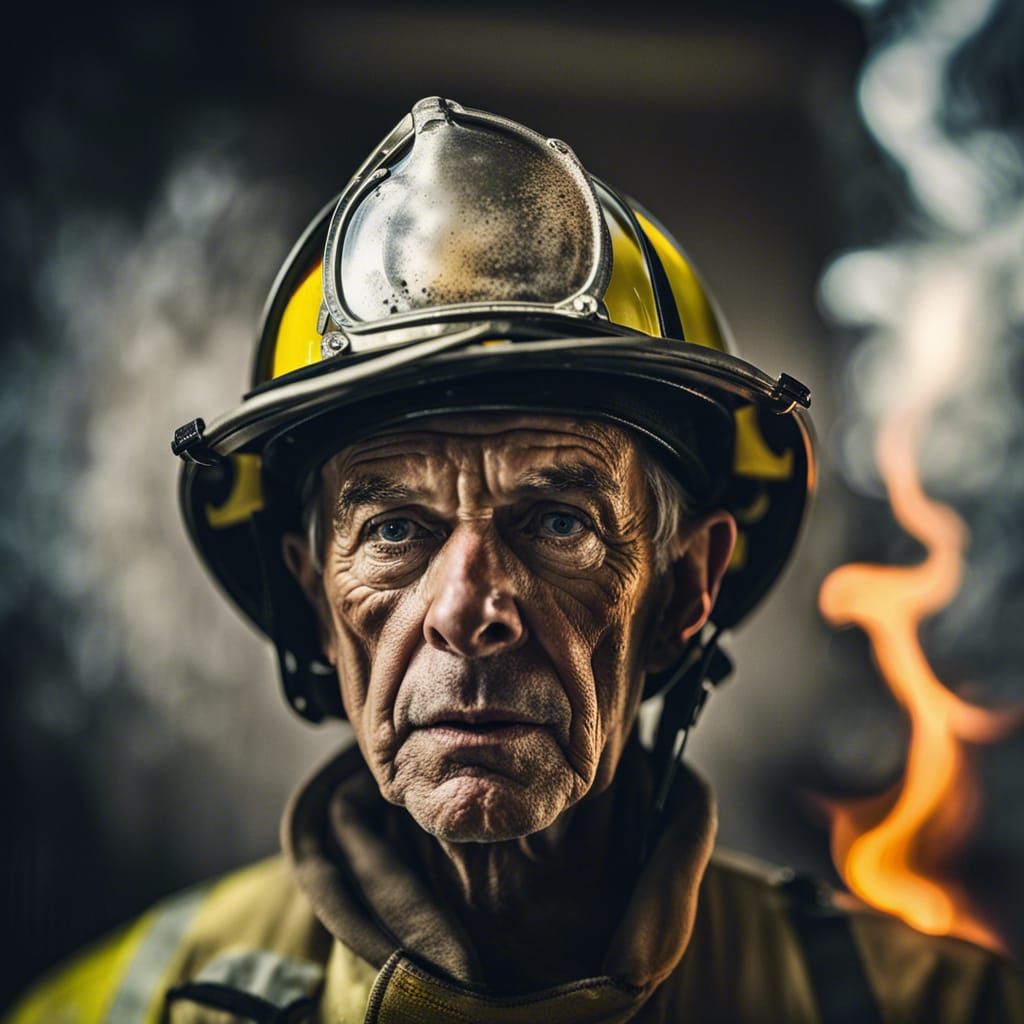 Intense Firefighter Portrait in the Style Of Portraiture